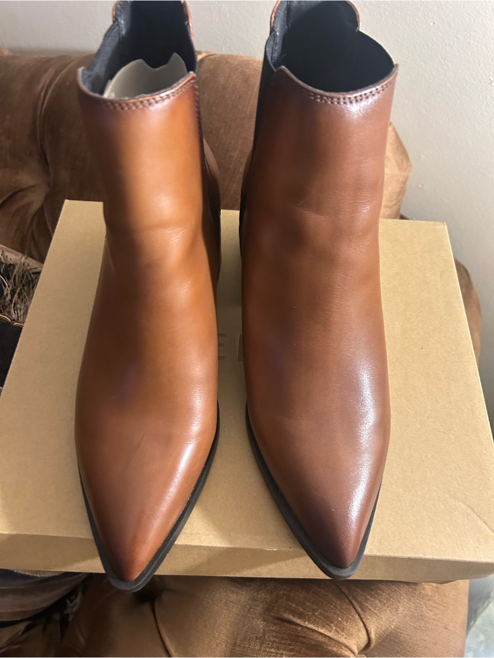 Steve Madden Cognac Brown Genuine Leather Pointed  Ankle Boots